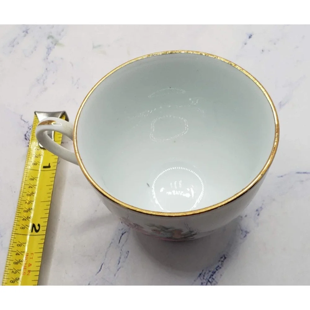 Vintage Porcelain Tea Cup and Saucer White w/Gold Trim and Dancing Couple